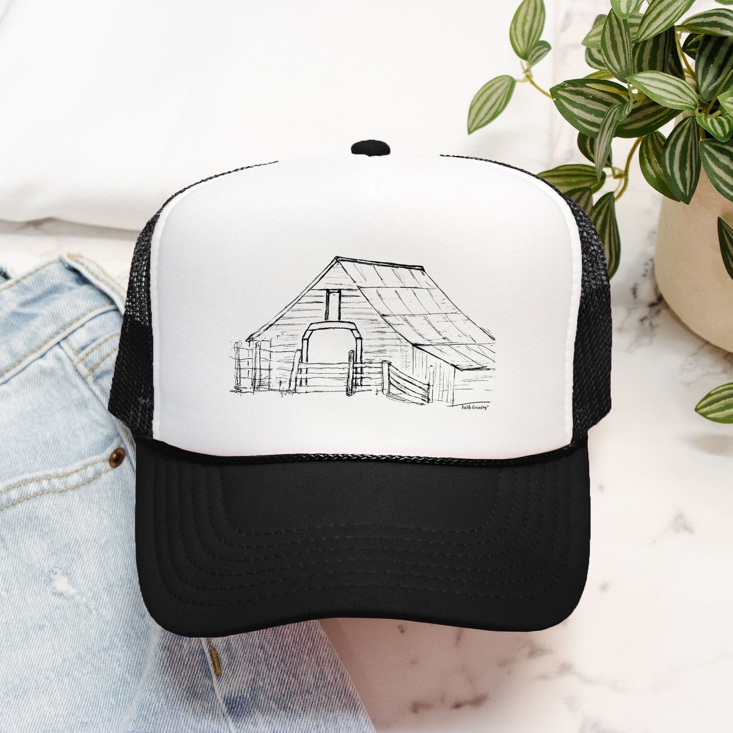 Harvest Barn Trucker Hat - American Heritage Farm Sketch Cap