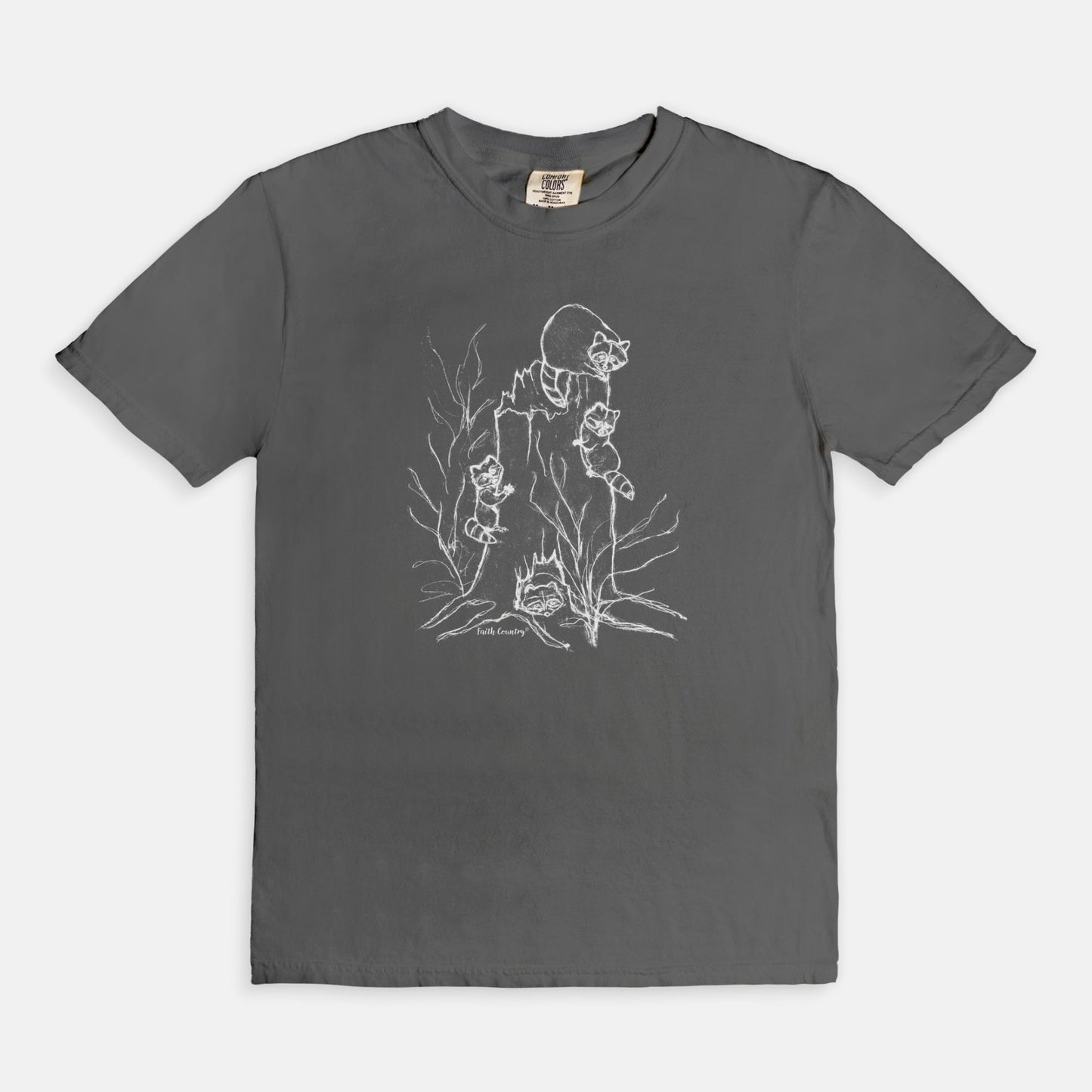 Woodland Raccoons White Sketch Vintage Country Comfort Colors® T-Shirt | American Heritage Collection