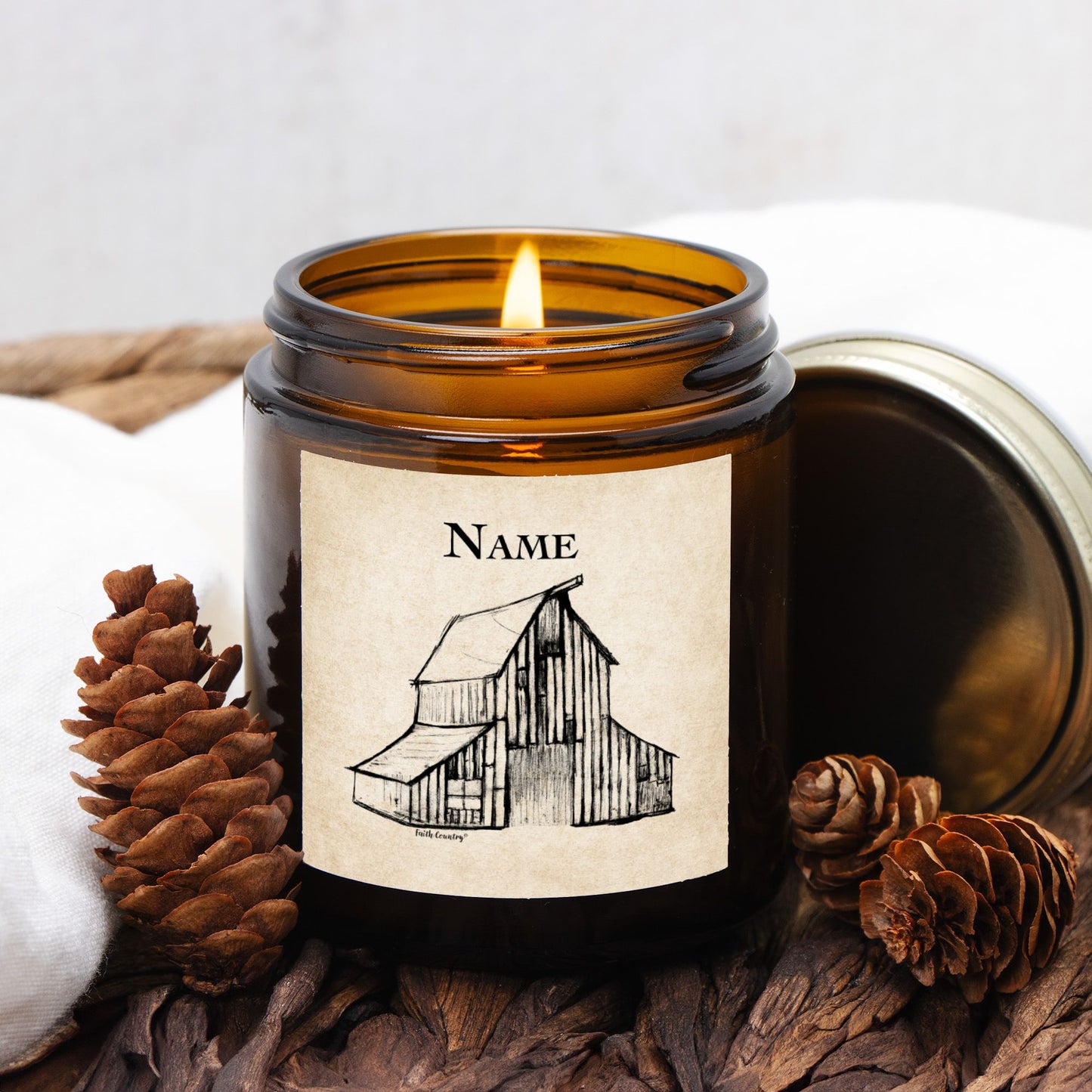 Heritage Barn Personalized Vintage Country Hand-Poured Candle | American Heritage Collection | Custom Coconut Soy Wax 4oz