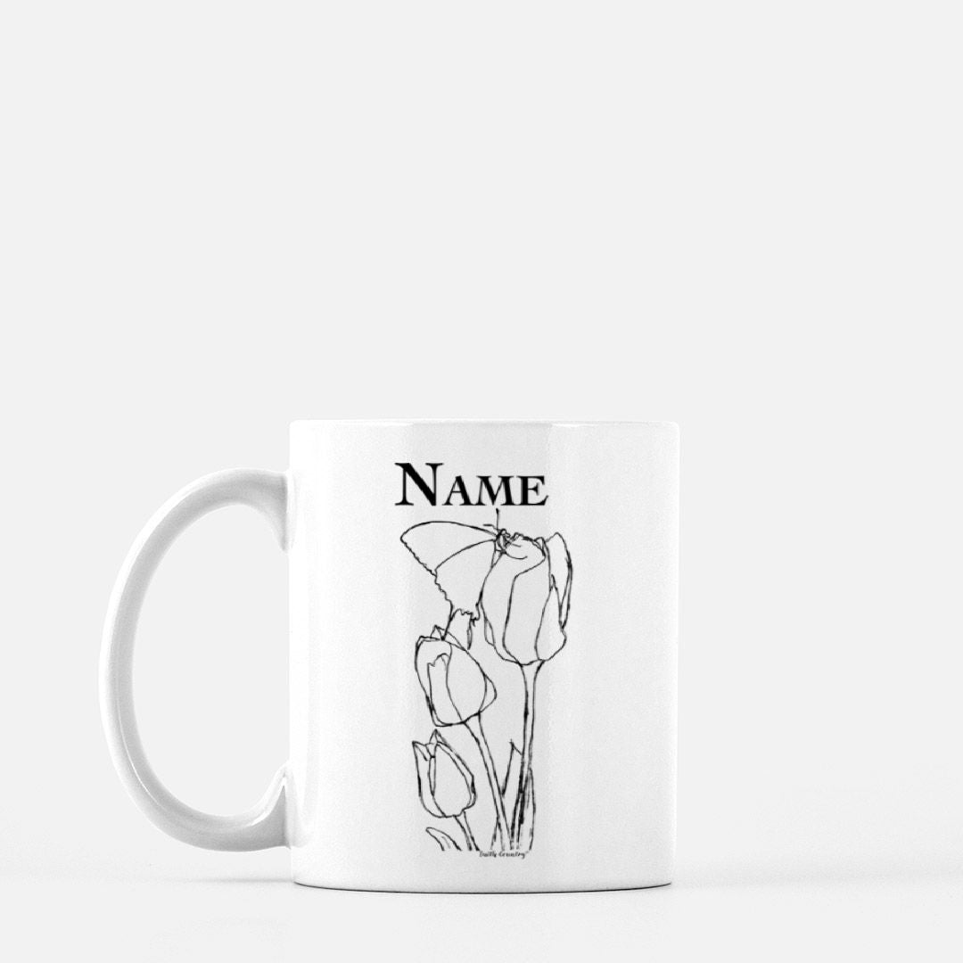 Springtime Tulips Personalized Vintage Country Ceramic Mug | American Heritage Collection | Custom Farmhouse Coffee Cup 11oz