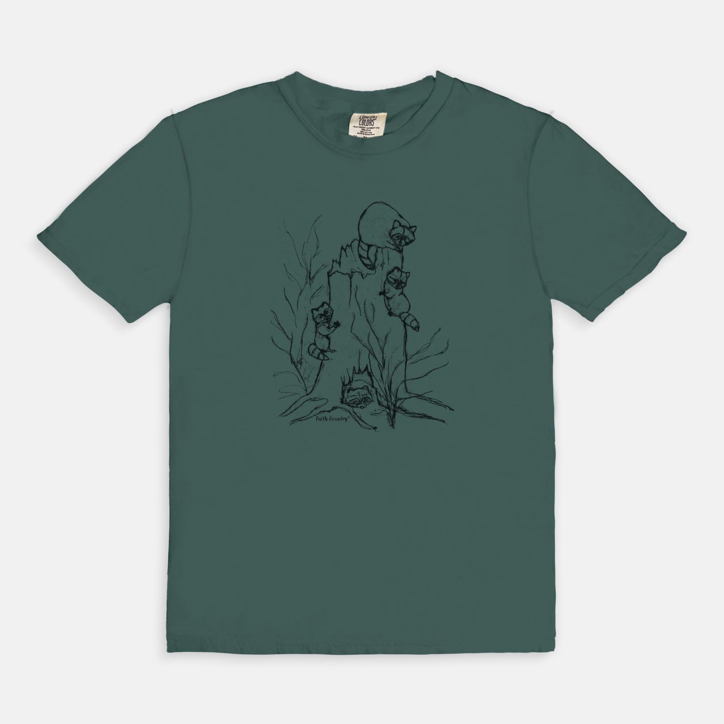 Woodland Raccoons Black Sketch Vintage Country Comfort Colors® T-Shirt | American Heritage Collection