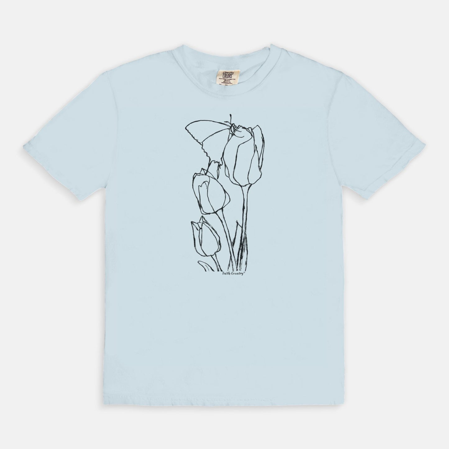 Springtime Tulips Black Sketch Vintage Country Comfort Colors® T-Shirt | American Heritage Collection