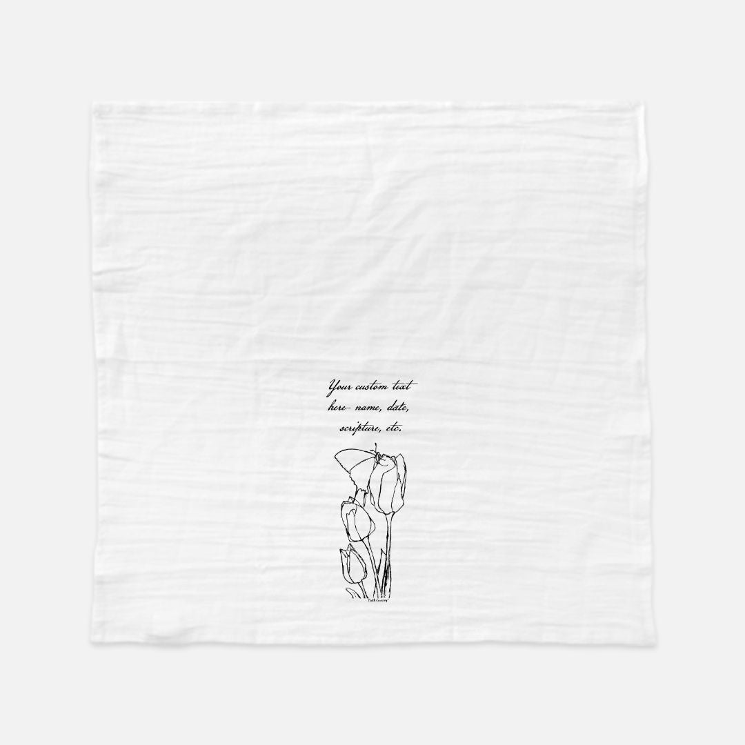 Springtime Tulips Tea Towel - Personalized Farmhouse Kitchen Towel with Custom Script Text