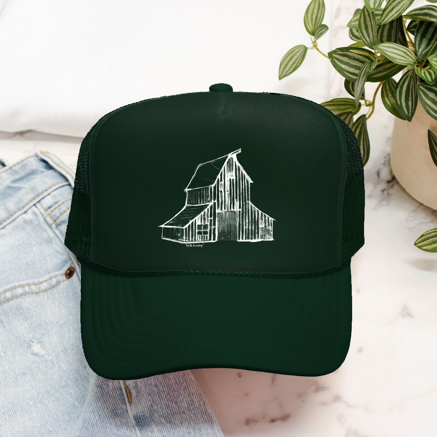 Heritage Barn Trucker Hat (White Sketch) - American Heritage Farm Sketch Cap