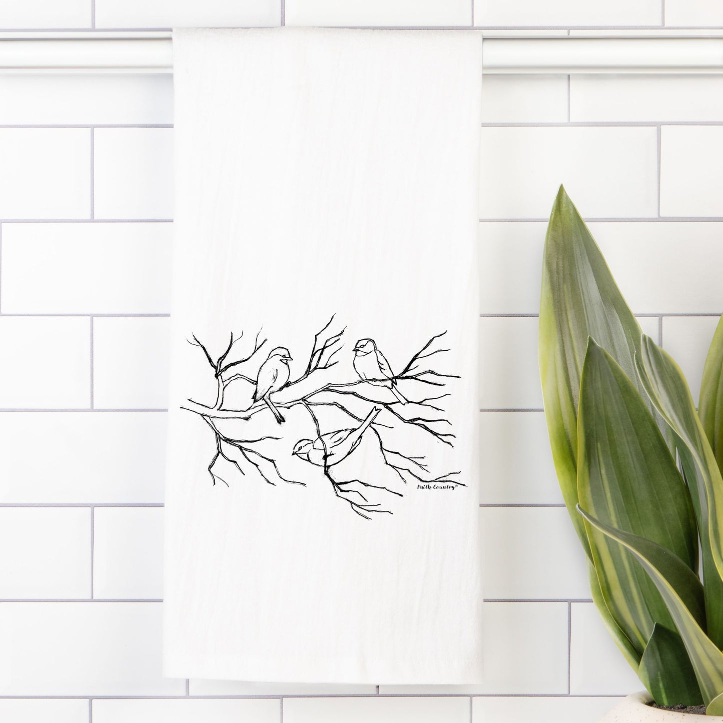 Songbird Trio Tea Towel - Farmhouse Kitchen Cotton Towel – Sketch Only