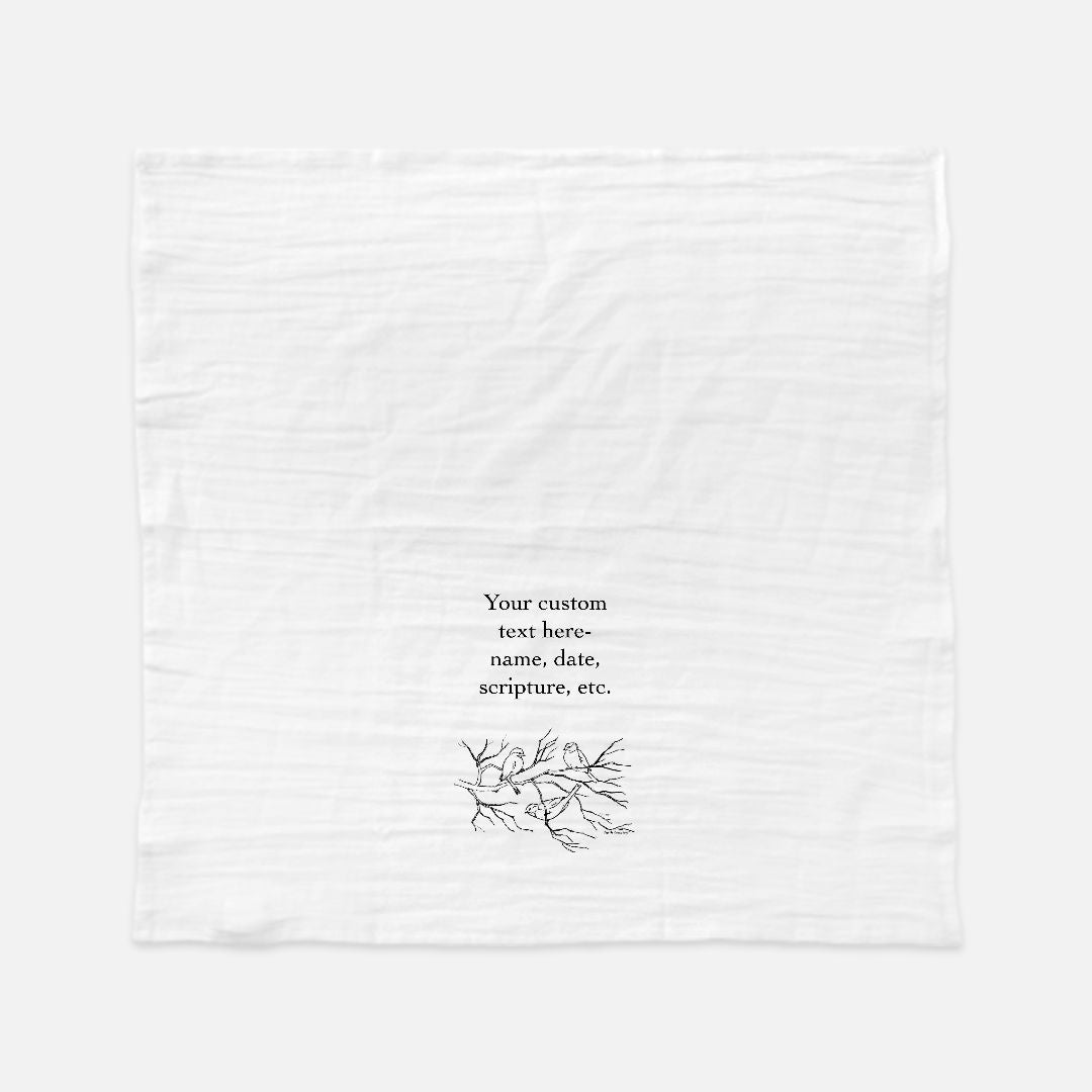 Songbird Trio Tea Towel - Personalized Farmhouse Kitchen Towel with Custom Print Text