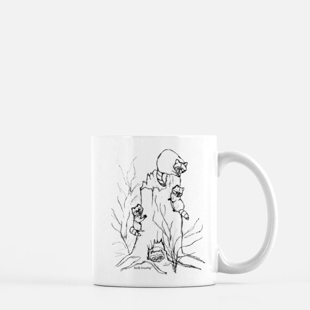 Woodland Raccoons Vintage Country Ceramic Mug | American Heritage Collection | Farmhouse Coffee Cup 11oz