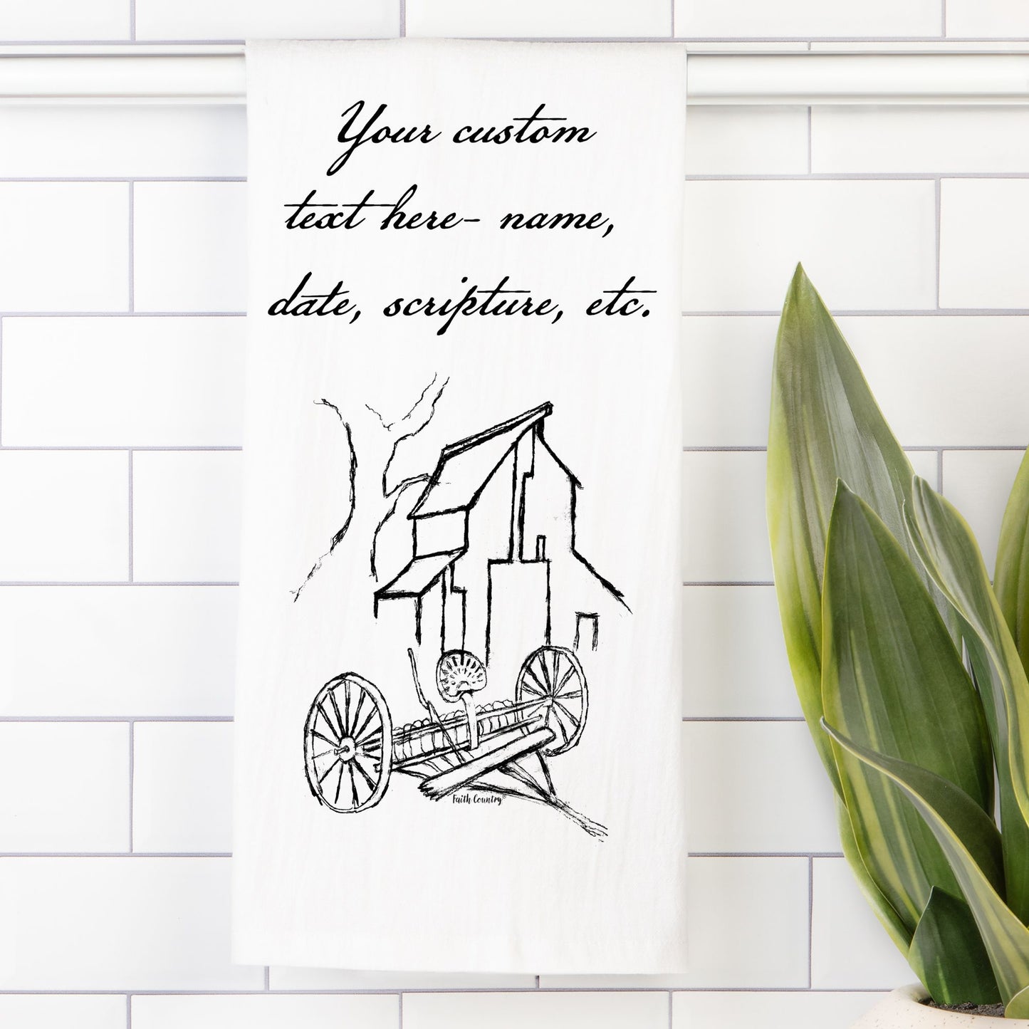 Homestead Barn Tea Towel - Personalized Farmhouse Kitchen Towel with Custom Script Text