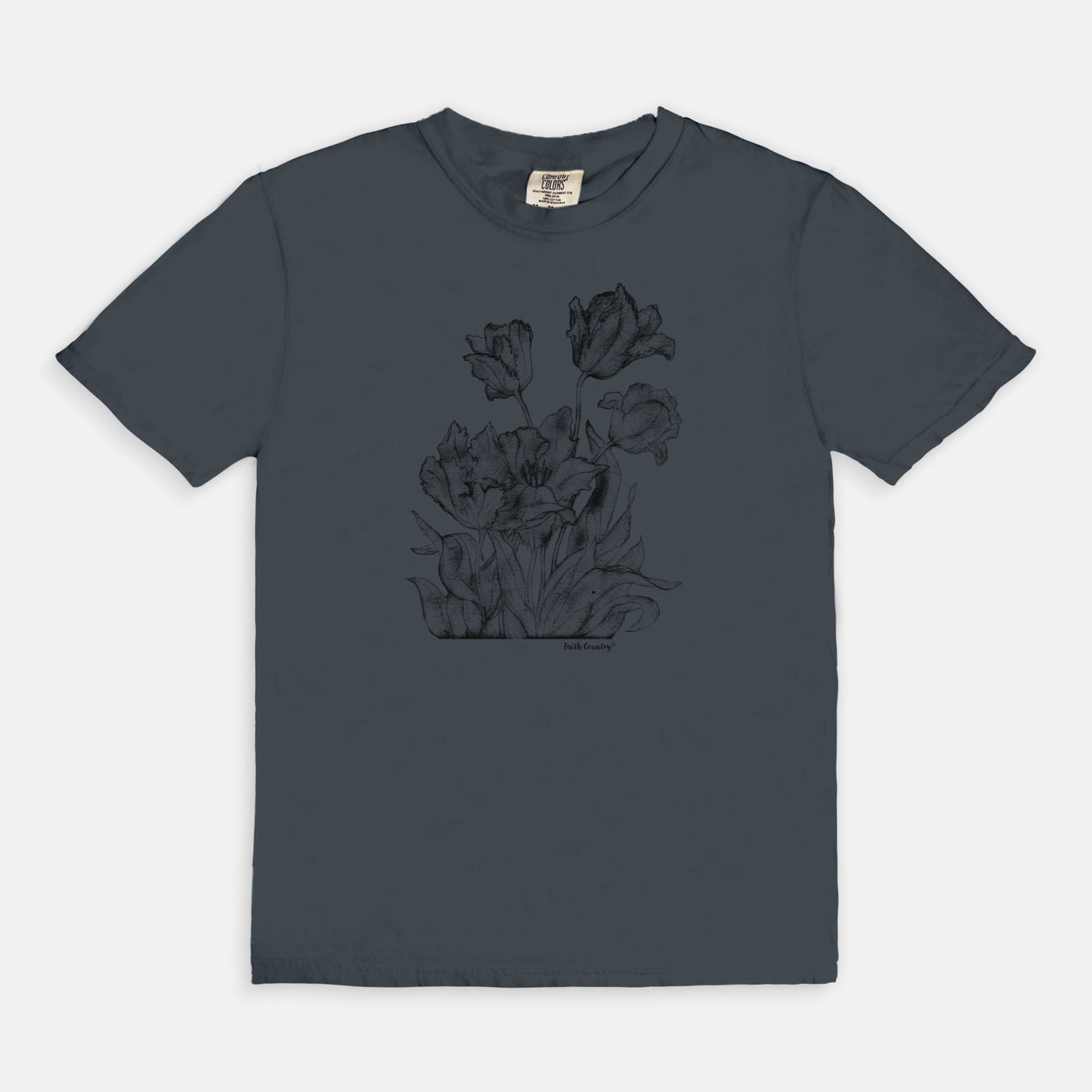 Heirloom Blooms Black Sketch Vintage Country Comfort Colors® T-Shirt | American Heritage Collection