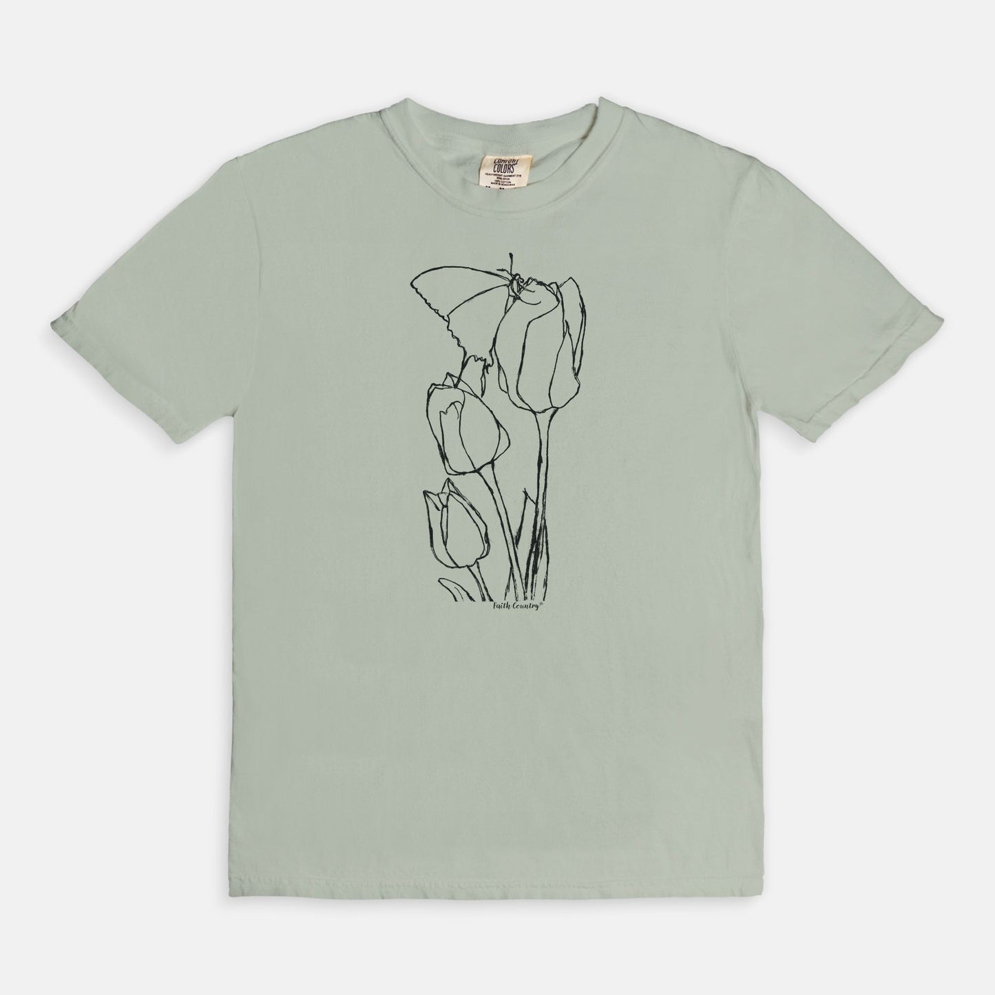 Springtime Tulips Black Sketch Vintage Country Comfort Colors® T-Shirt | American Heritage Collection