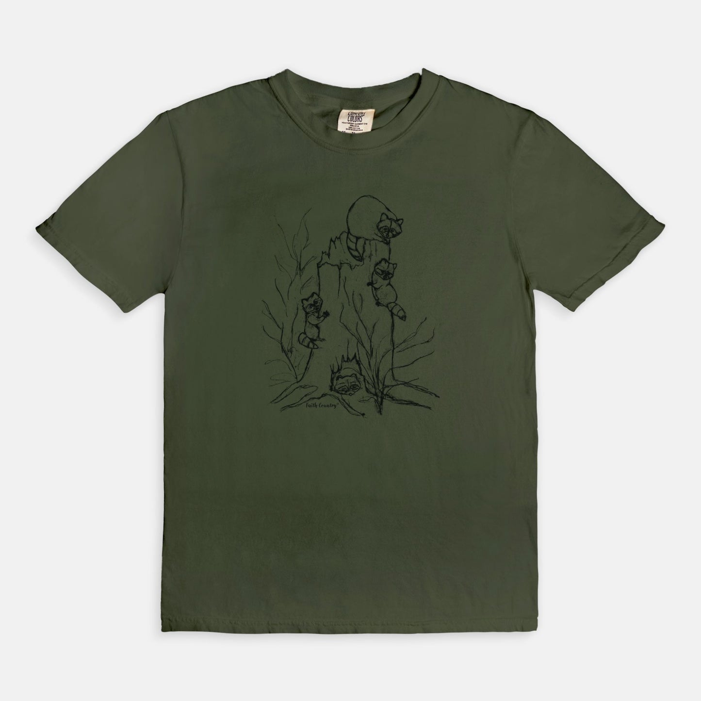 Woodland Raccoons Black Sketch Vintage Country Comfort Colors® T-Shirt | American Heritage Collection