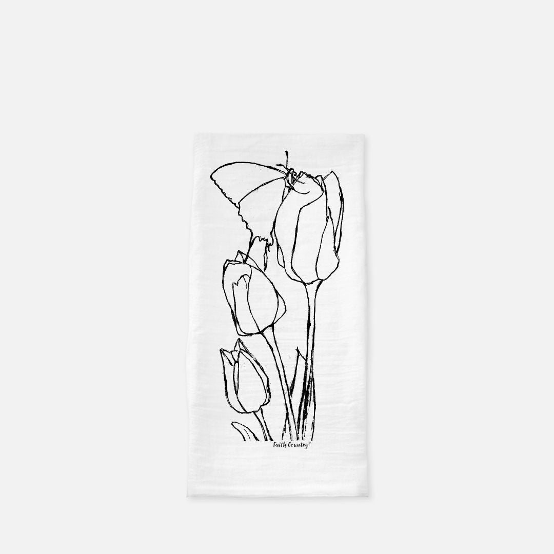 Springtime Tulips Tea Towel - Farmhouse Kitchen Cotton Towel – Sketch Only