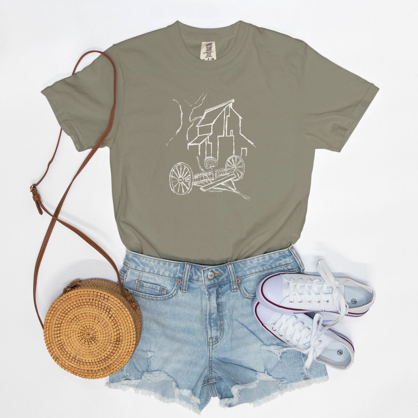 Homestead Barn White Sketch Vintage Country Comfort Colors® T-Shirt | American Heritage Collection