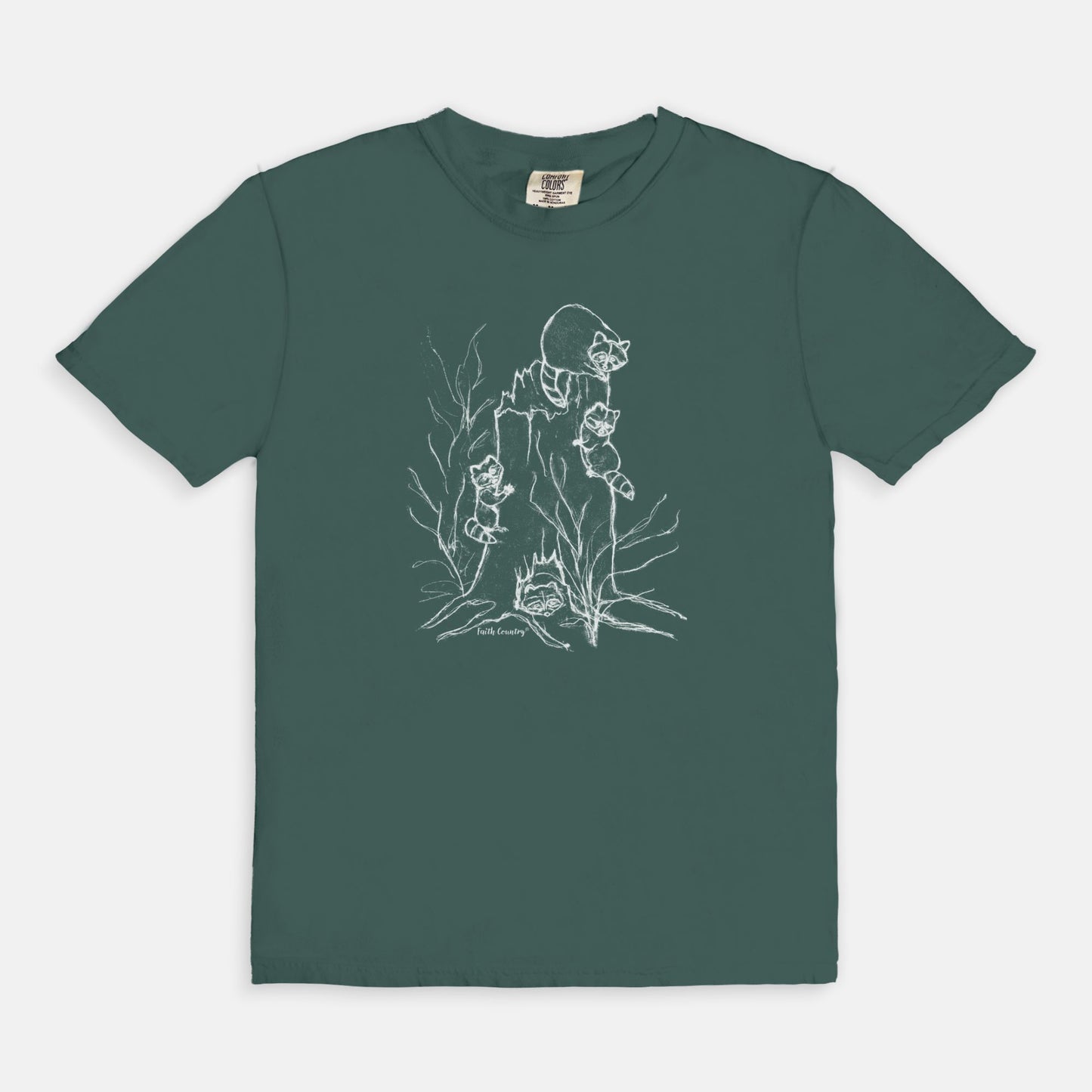 Woodland Raccoons White Sketch Vintage Country Comfort Colors® T-Shirt | American Heritage Collection