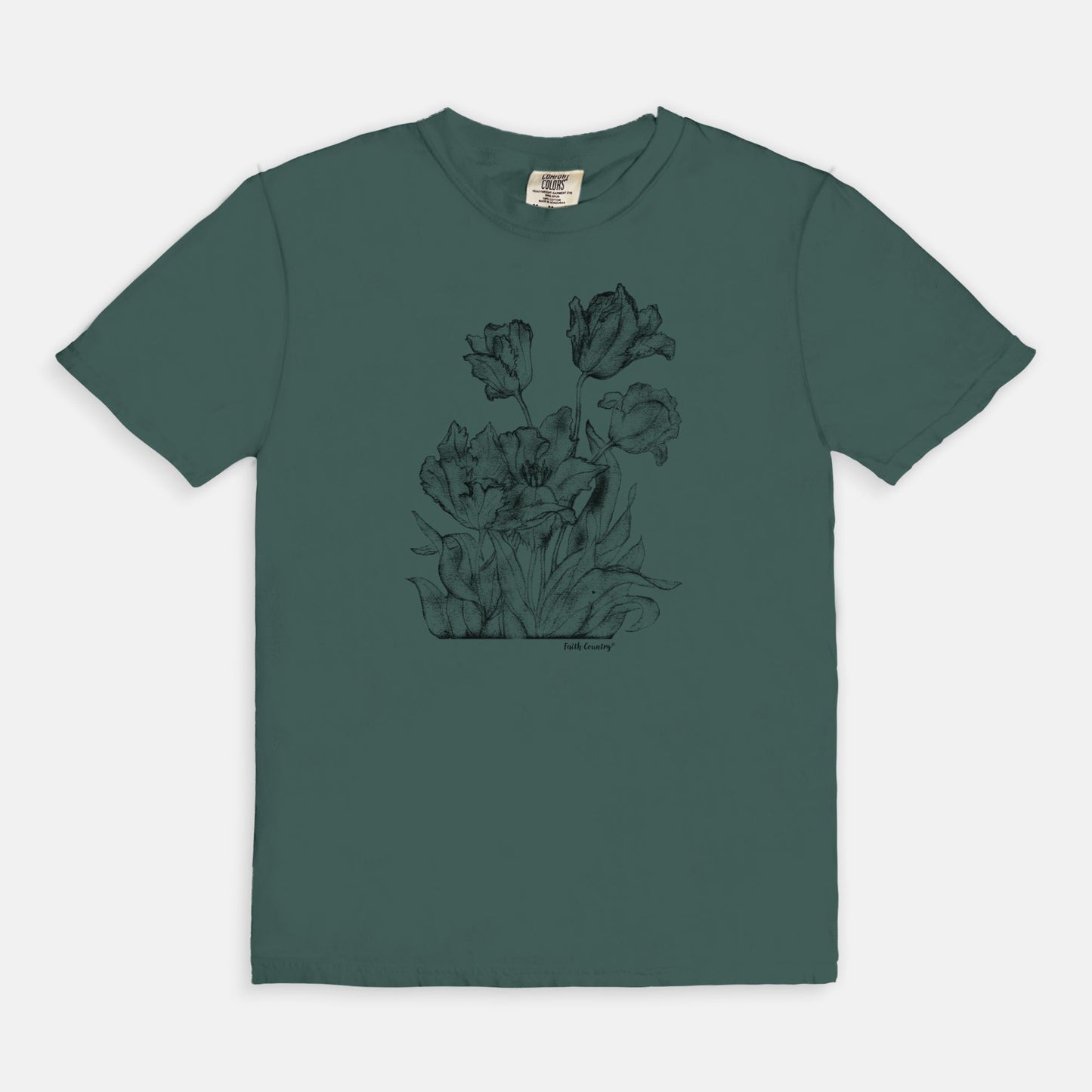 Heirloom Blooms Black Sketch Vintage Country Comfort Colors® T-Shirt | American Heritage Collection