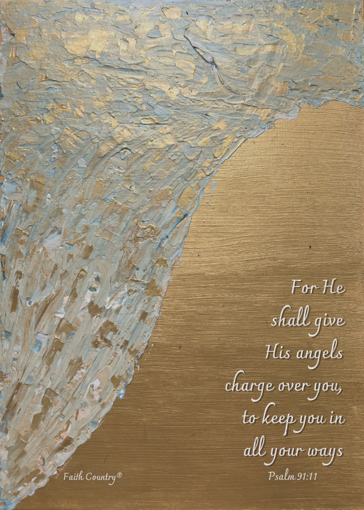 Psalm 91:11 Scripture Wall Art Printable, Christian Angel Verse, Gold Abstract Bible Quote, Faith Home Decor