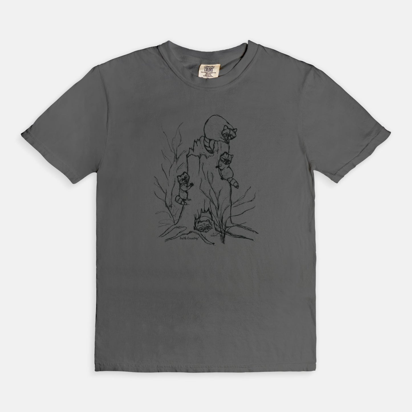 Woodland Raccoons Black Sketch Vintage Country Comfort Colors® T-Shirt | American Heritage Collection