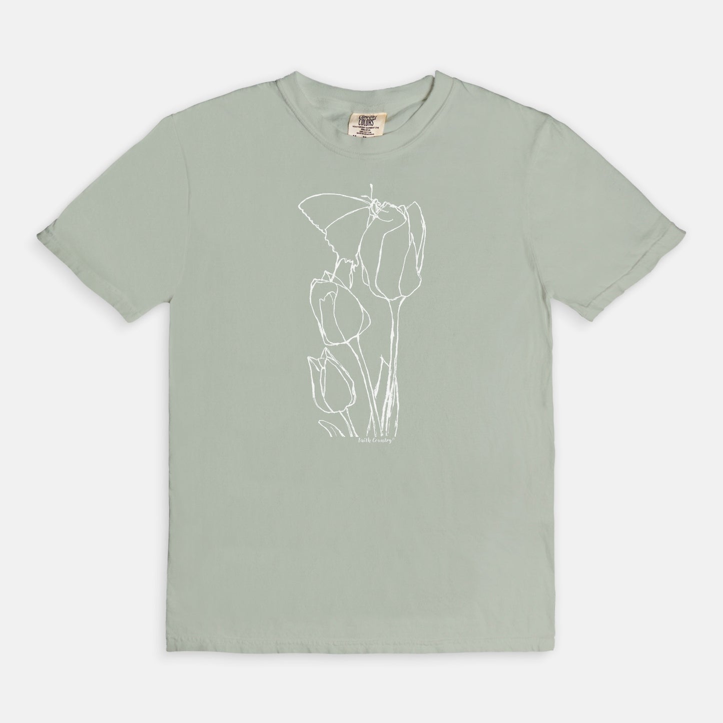 Springtime Tulips White Sketch Vintage Country Comfort Colors® T-Shirt | American Heritage Collection