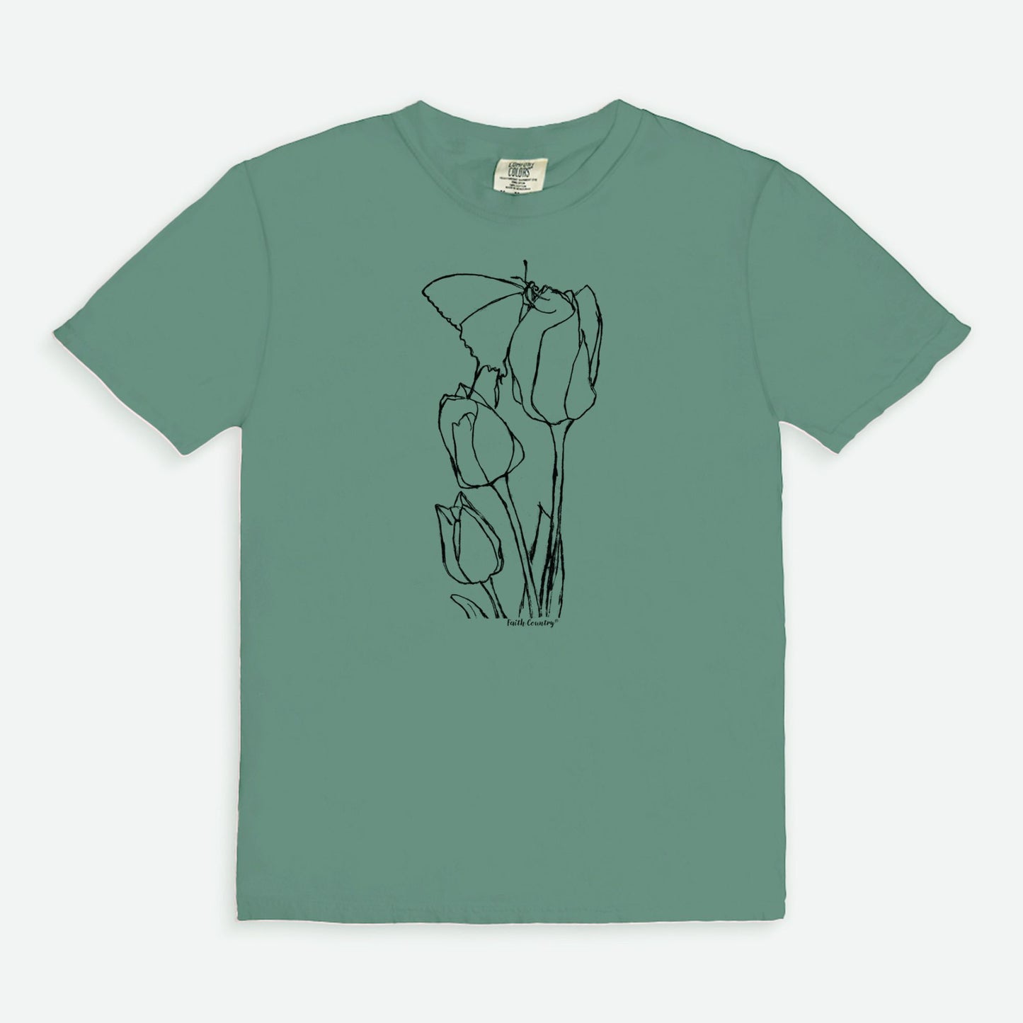 Springtime Tulips Black Sketch Vintage Country Comfort Colors® T-Shirt | American Heritage Collection