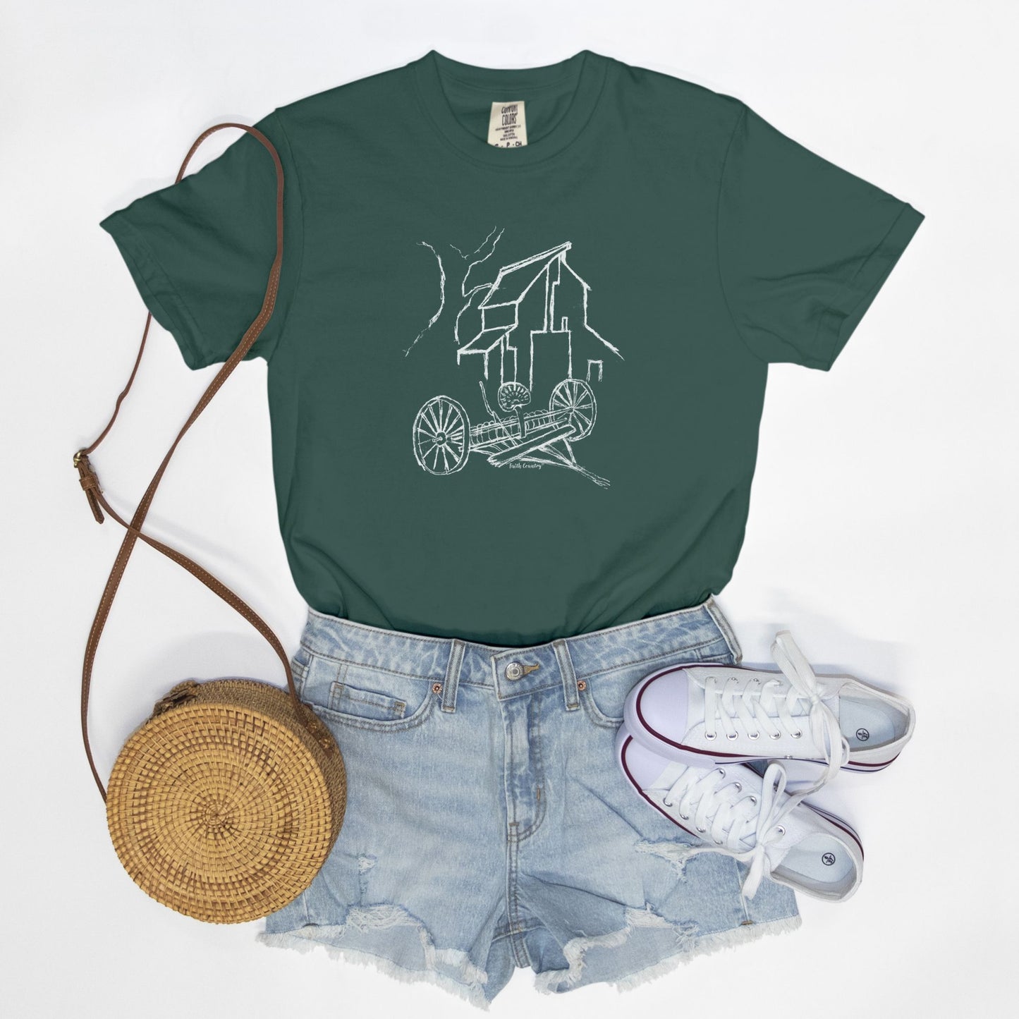 Homestead Barn White Sketch Vintage Country Comfort Colors® T-Shirt | American Heritage Collection