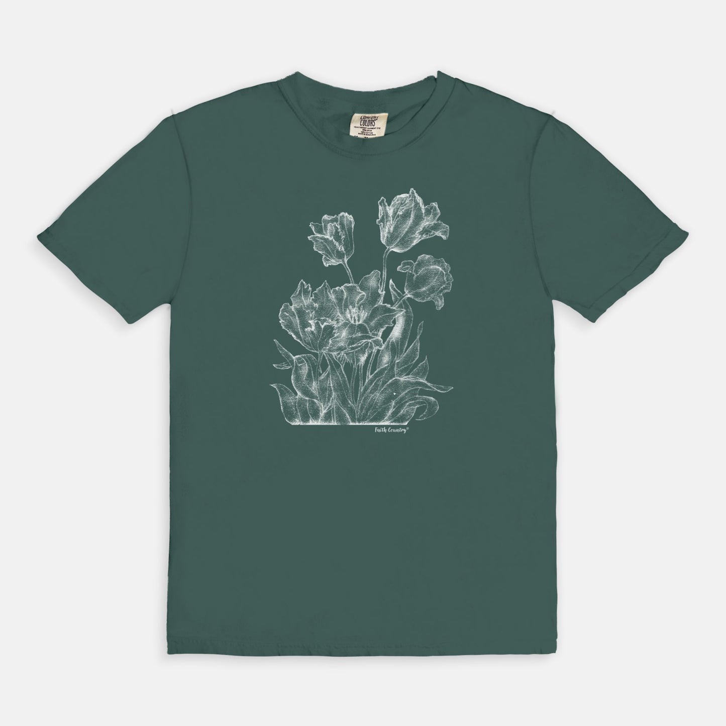 Heirloom Blooms White Sketch Vintage Country Comfort Colors® T-Shirt | American Heritage Collection