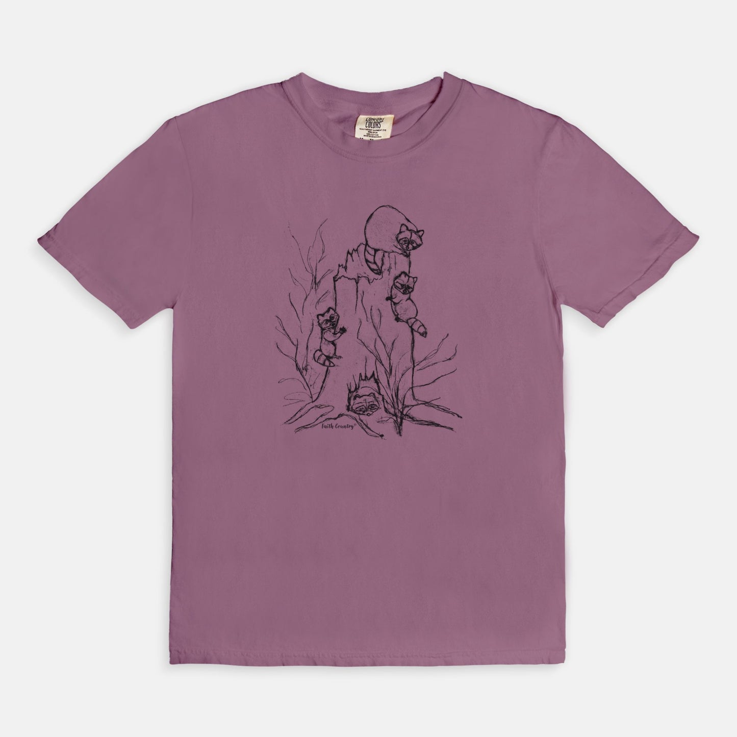 Woodland Raccoons Black Sketch Vintage Country Comfort Colors® T-Shirt | American Heritage Collection