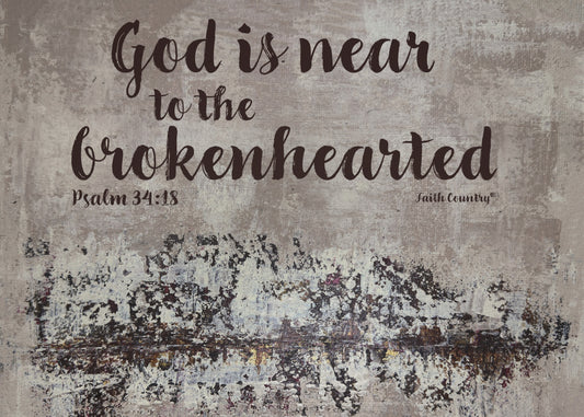 Psalm 34:18 Scripture Printable, God Is Near the Brokenhearted Bible Verse, Christian Wall Art, Neutral Abstract Decor