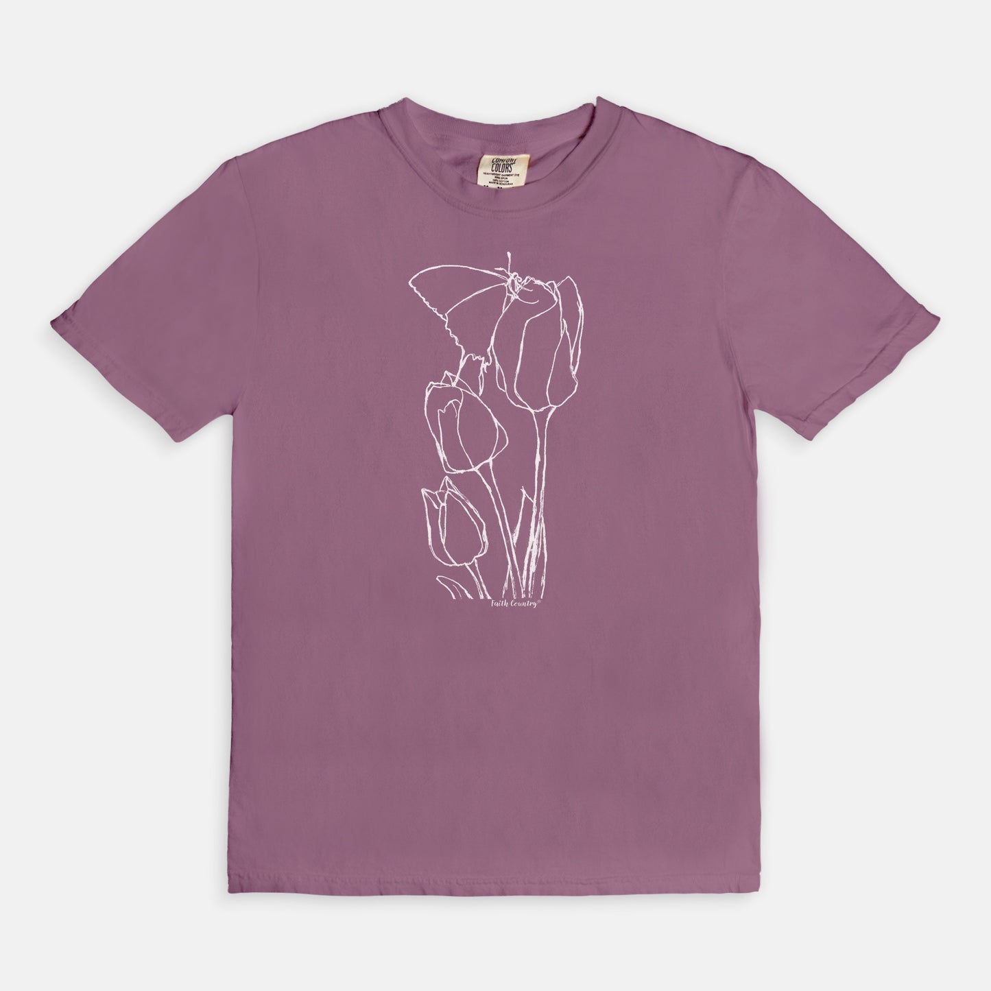 Springtime Tulips White Sketch Vintage Country Comfort Colors® T-Shirt | American Heritage Collection