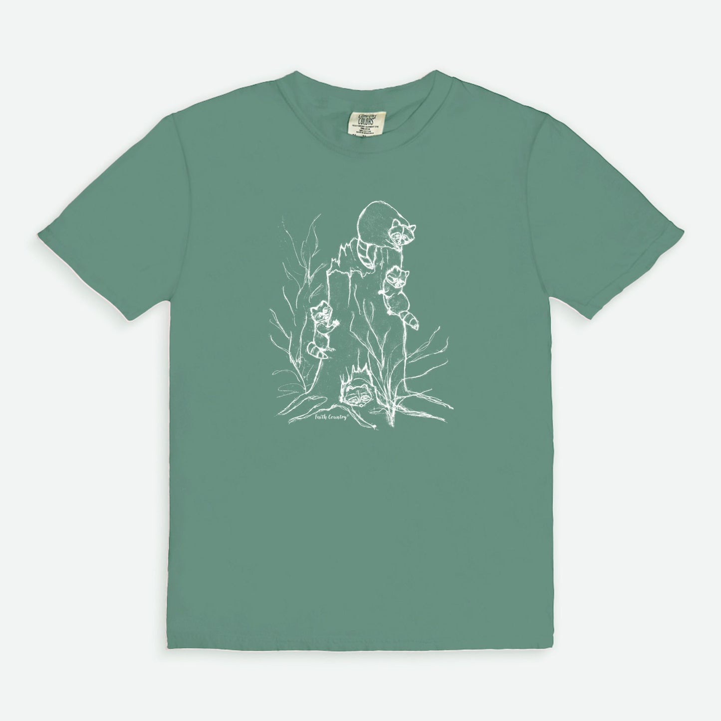 Woodland Raccoons White Sketch Vintage Country Comfort Colors® T-Shirt | American Heritage Collection