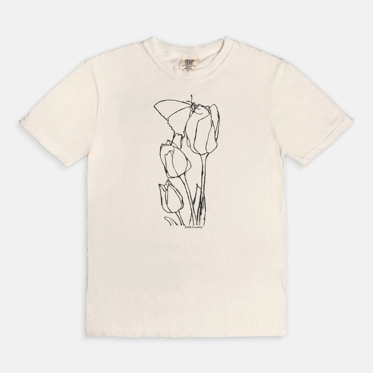 Springtime Tulips Black Sketch Vintage Country Comfort Colors® T-Shirt | American Heritage Collection