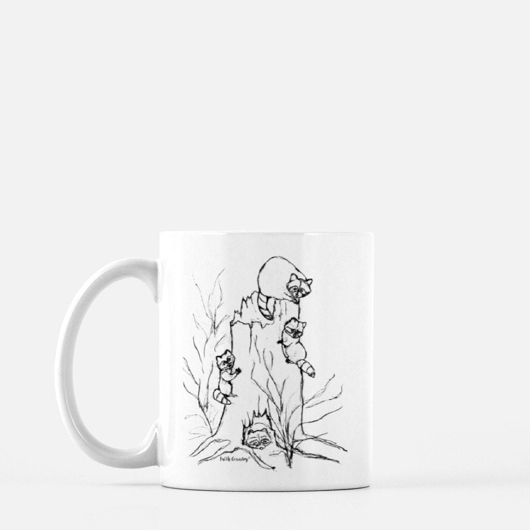 Woodland Raccoons Vintage Country Ceramic Mug | American Heritage Collection | Farmhouse Coffee Cup 11oz