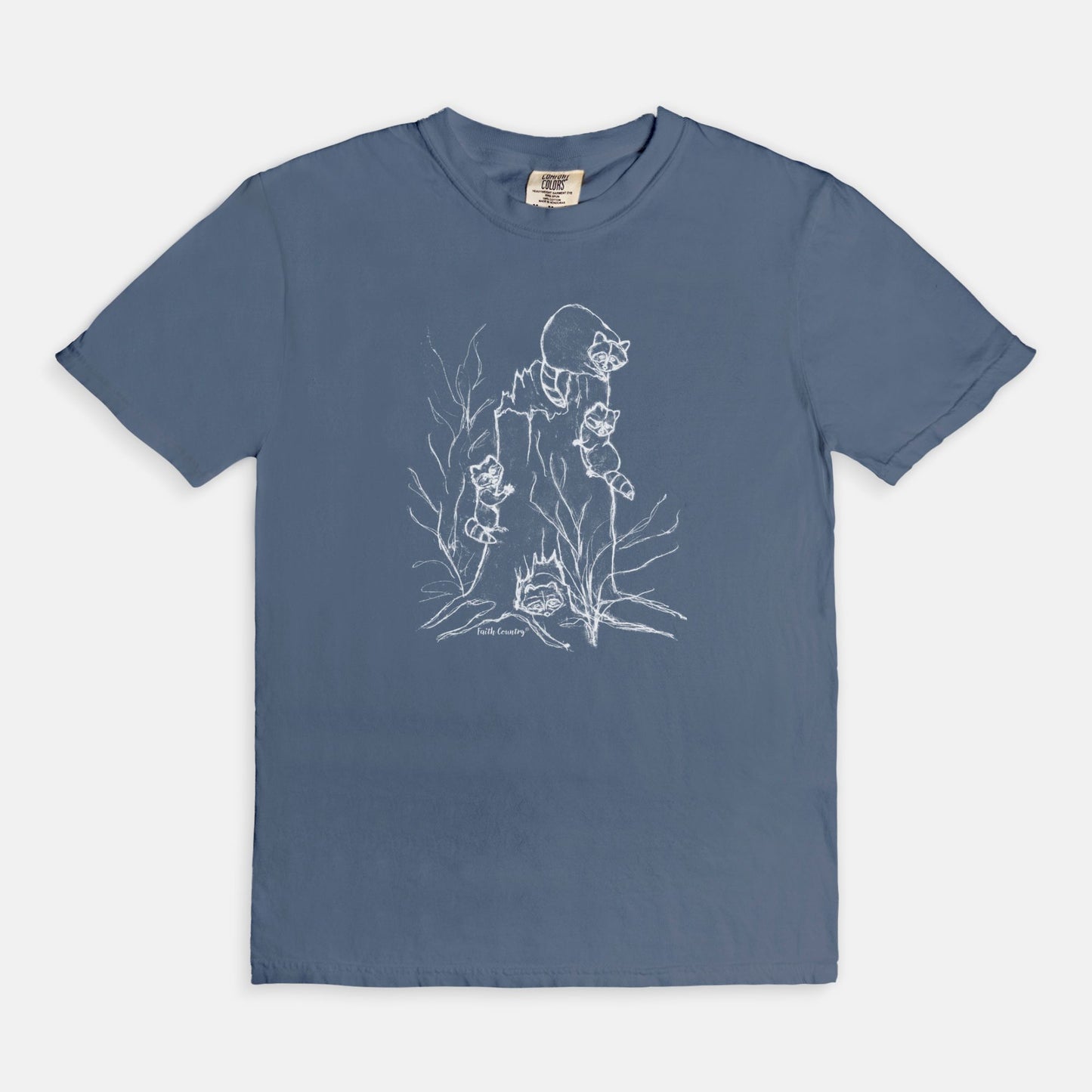 Woodland Raccoons White Sketch Vintage Country Comfort Colors® T-Shirt | American Heritage Collection