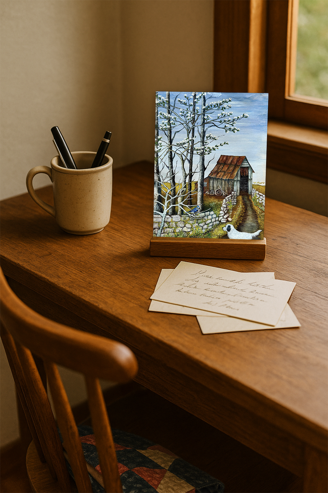 Country Scene – Rustic Barn & Farm Dog Vintage Painting Art Card