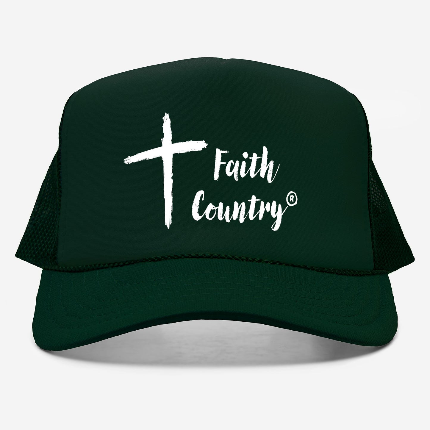 Faith Country Logo Trucker Hat (White Sketch)- Classic Cross & Script Cap