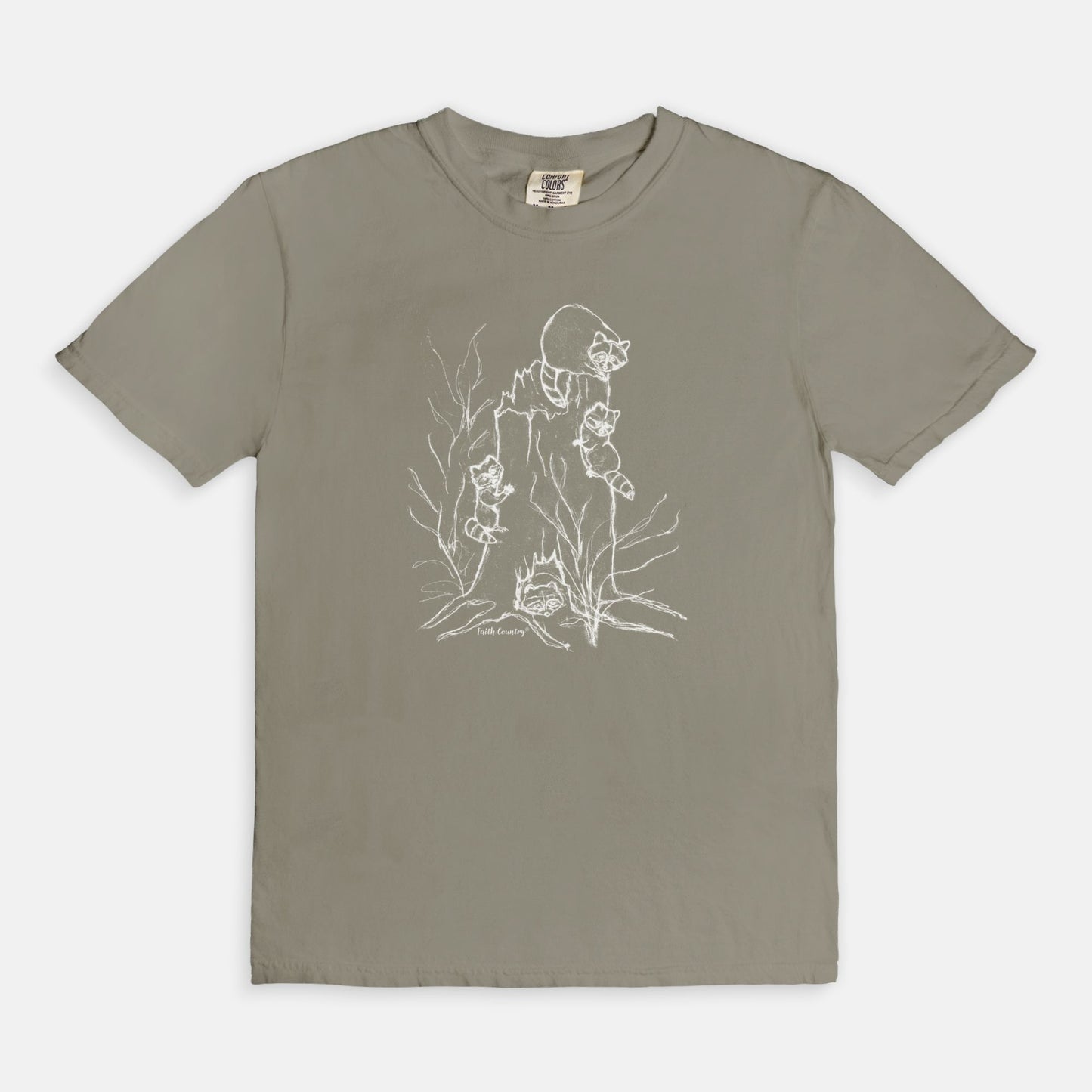 Woodland Raccoons White Sketch Vintage Country Comfort Colors® T-Shirt | American Heritage Collection