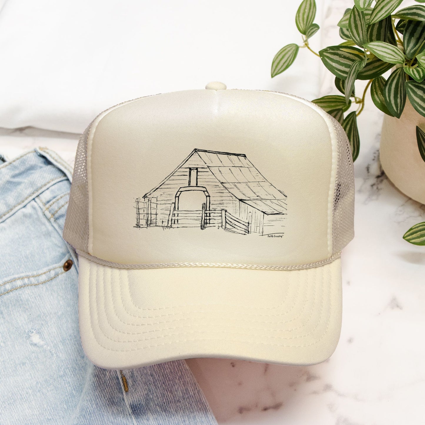 Harvest Barn Trucker Hat - American Heritage Farm Sketch Cap