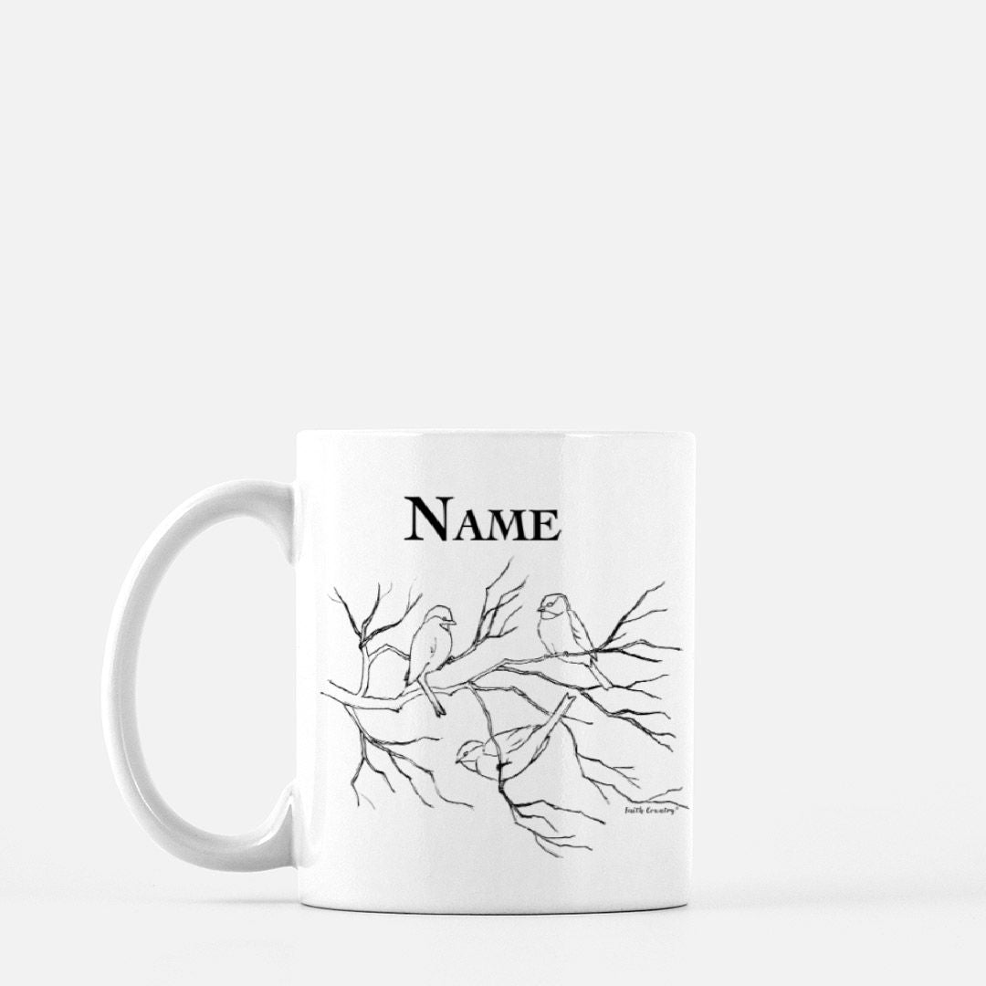 Songbird Trio Personalized Vintage Country Ceramic Mug | American Heritage Collection | Custom Farmhouse Coffee Cup 11oz
