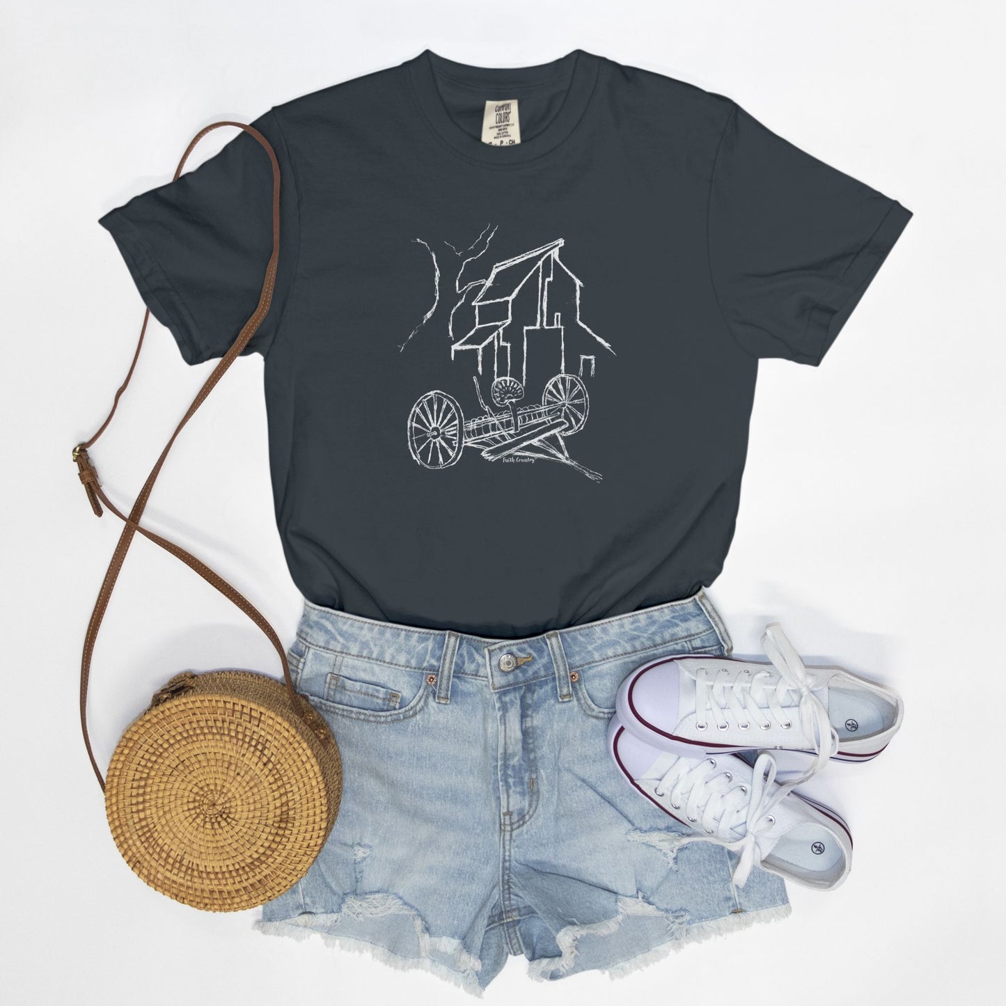 Homestead Barn White Sketch Vintage Country Comfort Colors® T-Shirt | American Heritage Collection