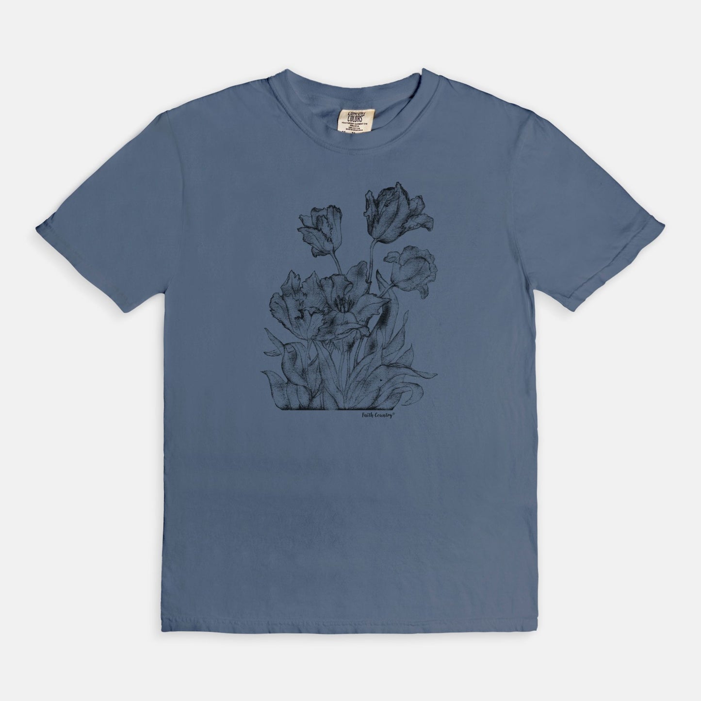 Heirloom Blooms Black Sketch Vintage Country Comfort Colors® T-Shirt | American Heritage Collection