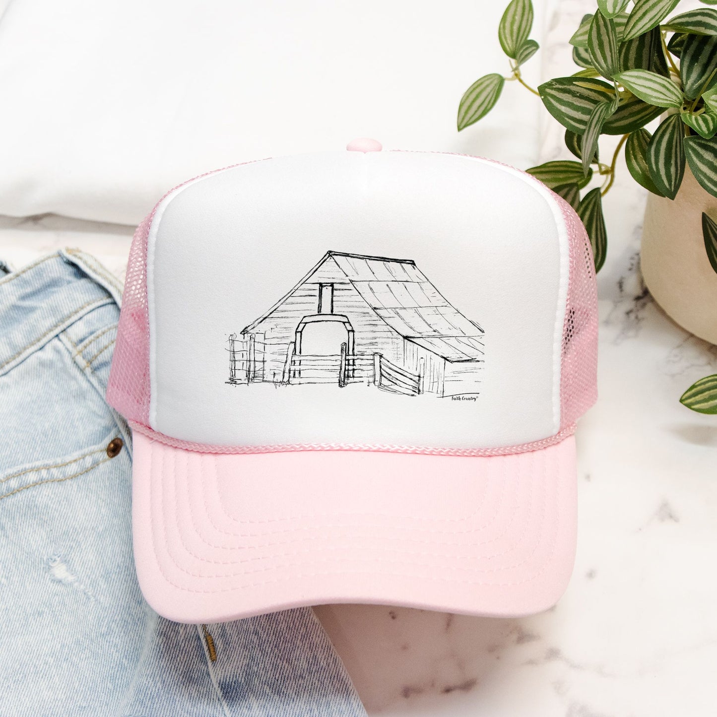 Harvest Barn Trucker Hat - American Heritage Farm Sketch Cap