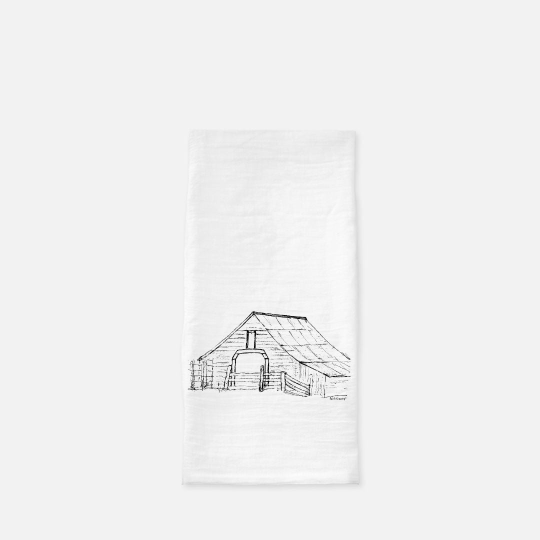 Harvest Barn Tea Towel - Farmhouse Kitchen Cotton Towel – Sketch Only