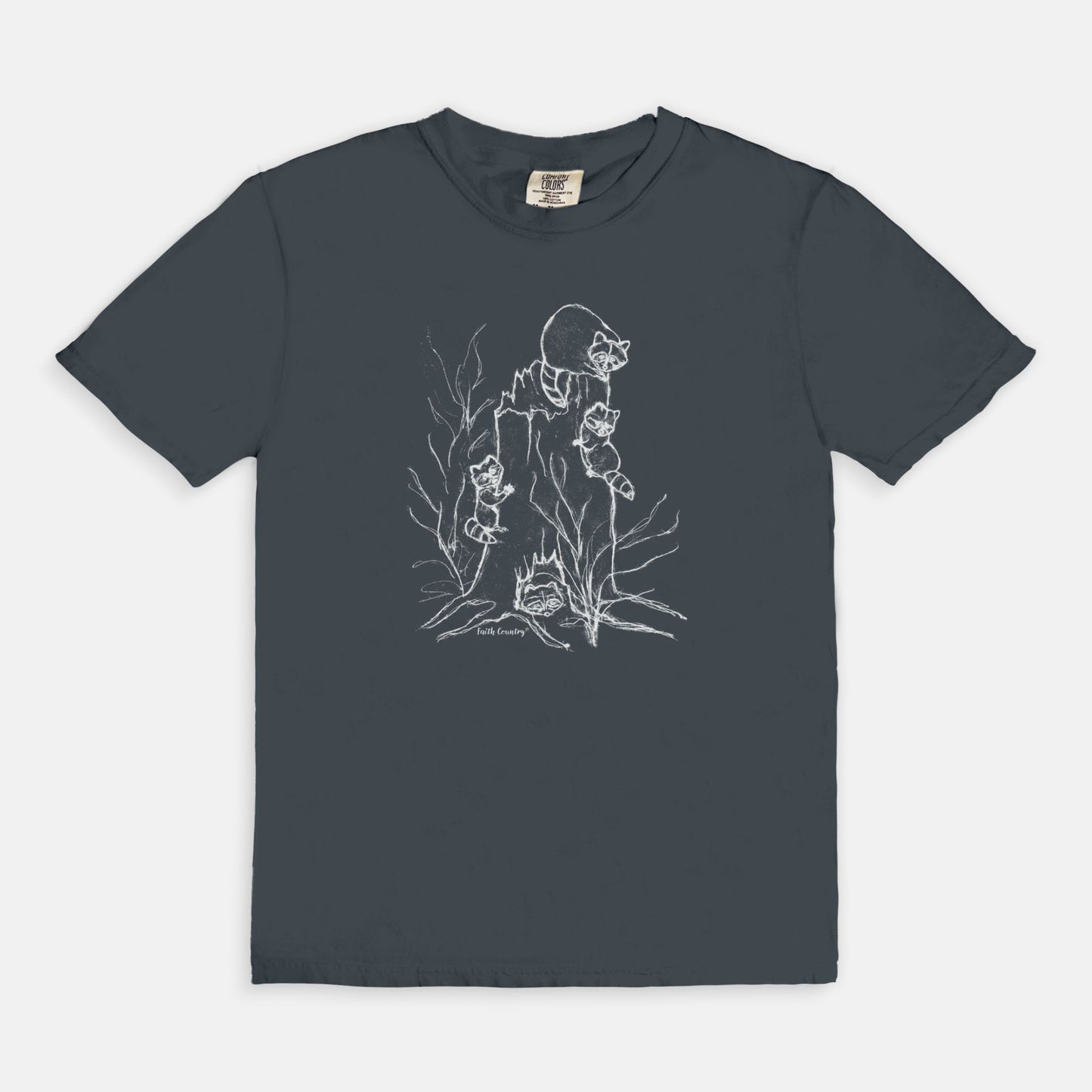 Woodland Raccoons White Sketch Vintage Country Comfort Colors® T-Shirt | American Heritage Collection