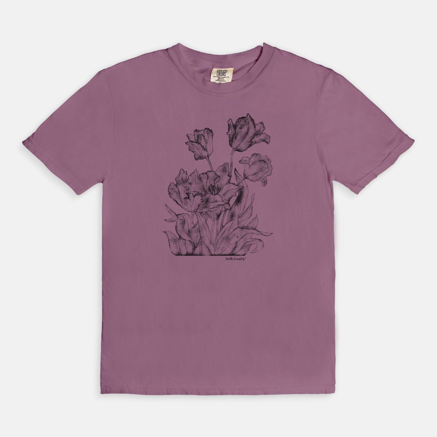 Heirloom Blooms Black Sketch Vintage Country Comfort Colors® T-Shirt | American Heritage Collection
