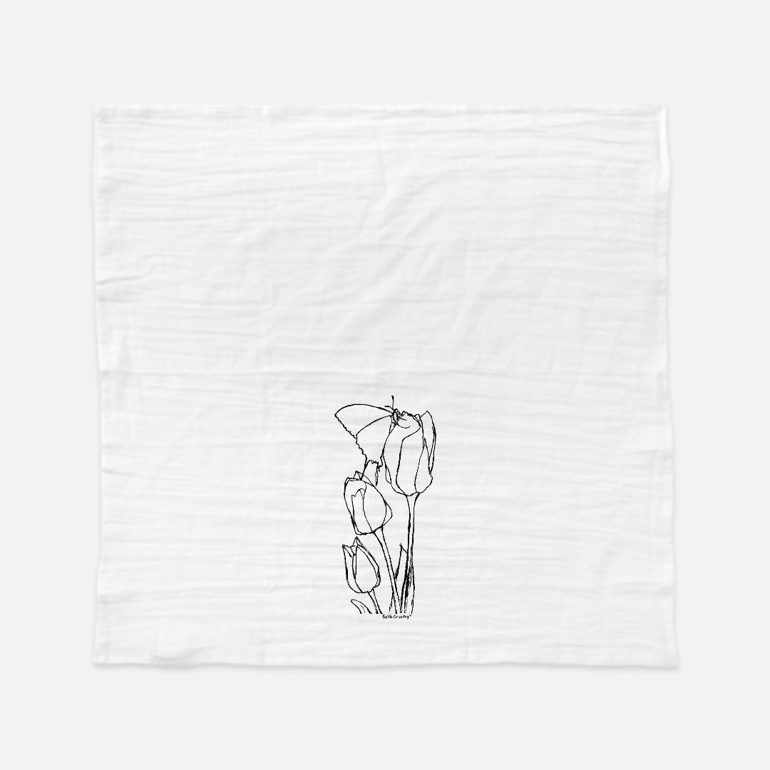 Springtime Tulips Tea Towel - Farmhouse Kitchen Cotton Towel – Sketch Only