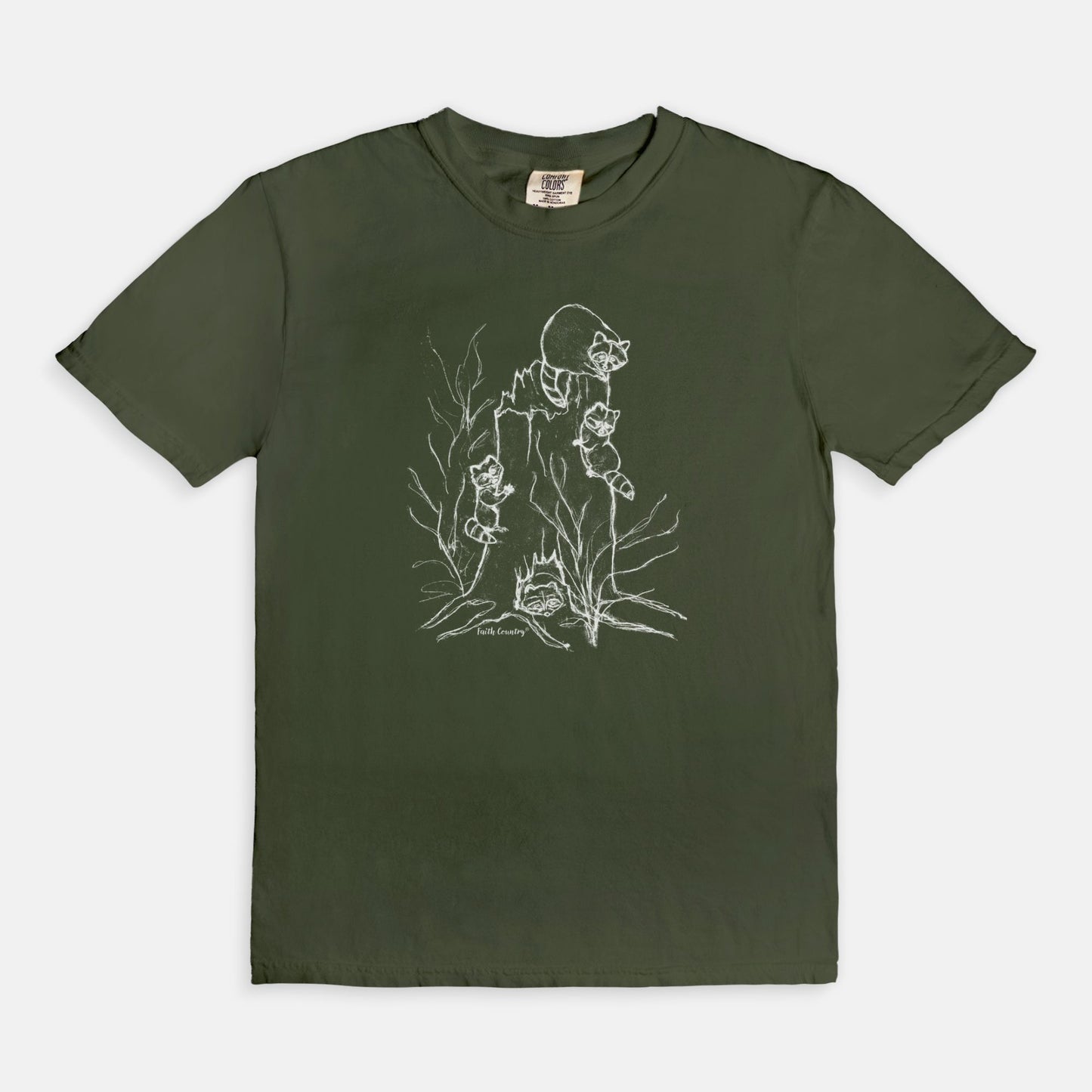 Woodland Raccoons White Sketch Vintage Country Comfort Colors® T-Shirt | American Heritage Collection