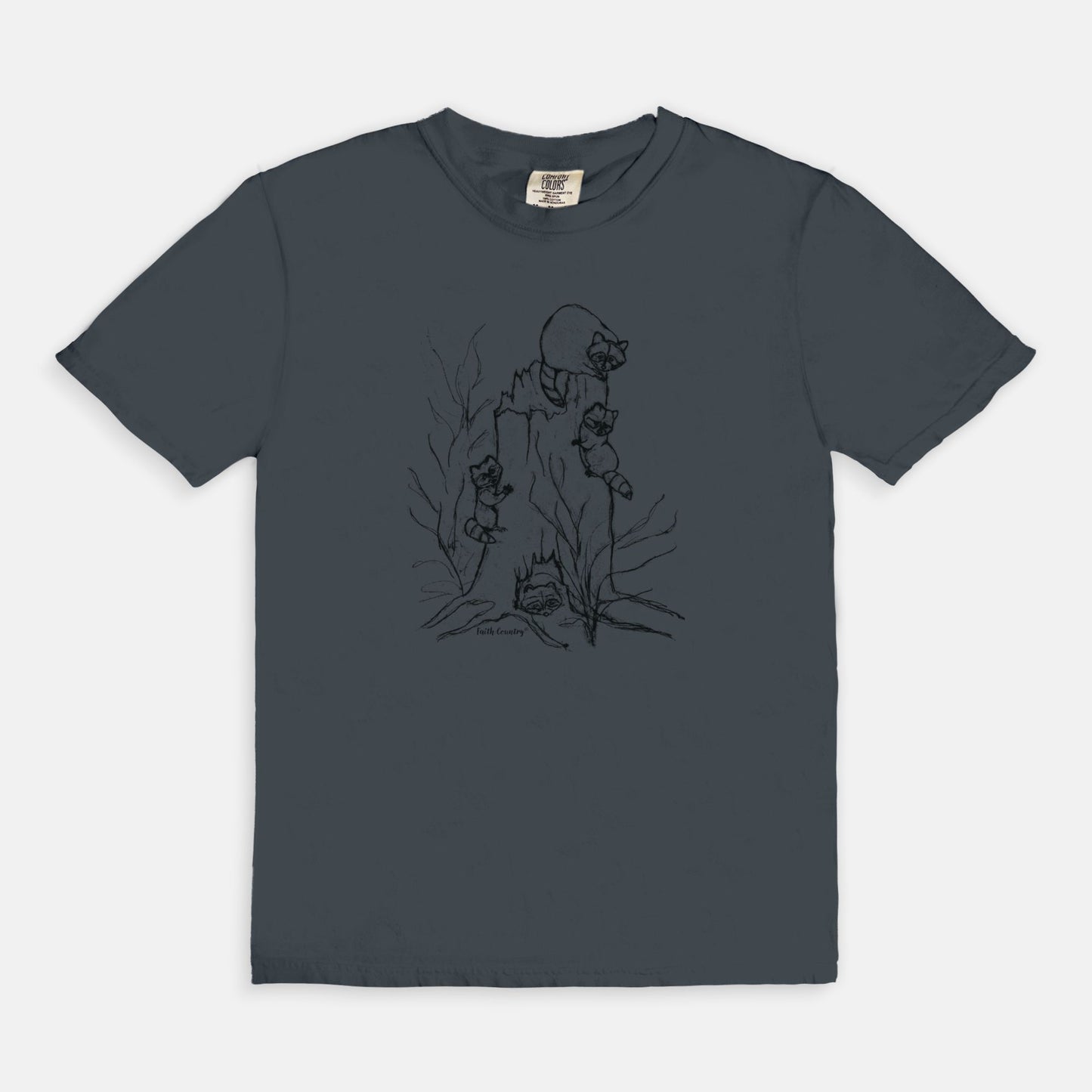 Woodland Raccoons Black Sketch Vintage Country Comfort Colors® T-Shirt | American Heritage Collection