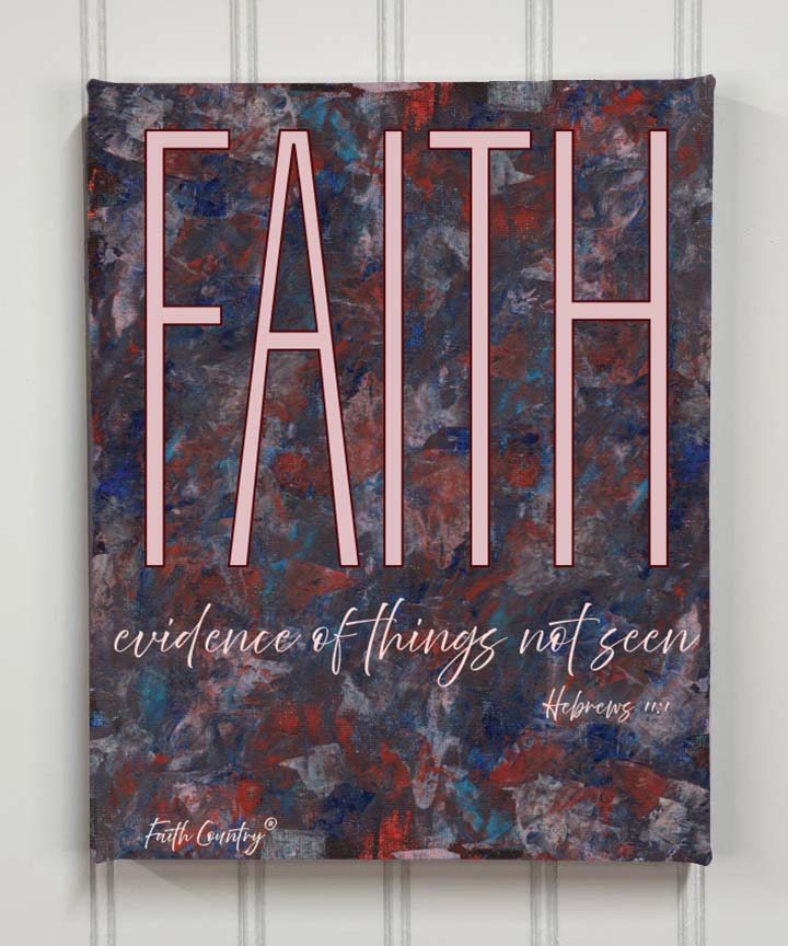 Faith Bible verse canvas wall art styled on beadboard wall