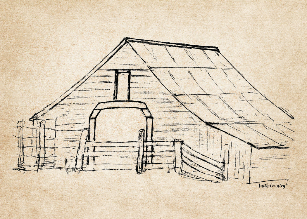 Rustic Barn Sketch Printable, Vintage Farm Drawing, Country Line Art Wall Decor, Heritage Farmhouse Art Print