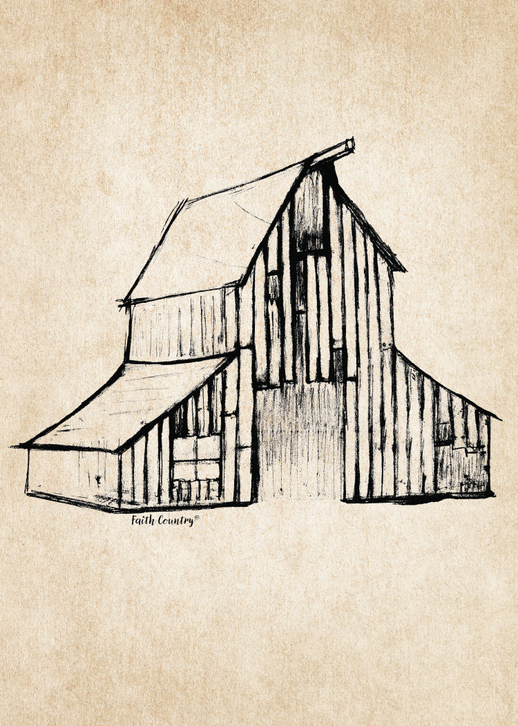 Vintage Barn Drawing Printable, Rustic Farm Sketch, Country Line Art Wall Decor, Heritage Farmhouse Print