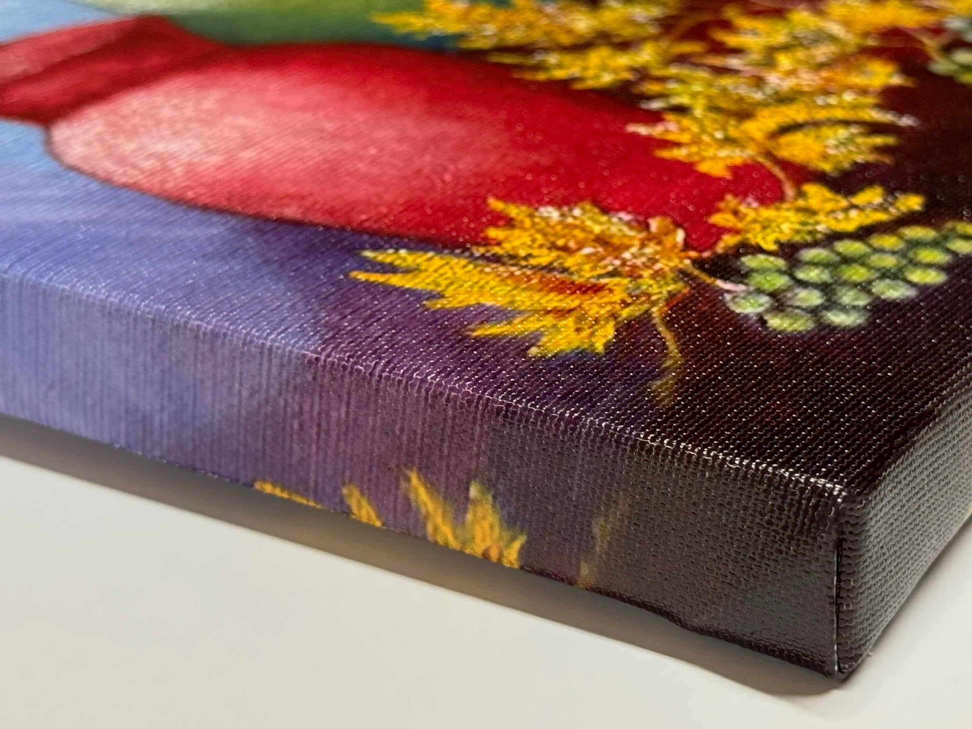Side angle of gallery wrapped canvas print showing the texture and wrap-around image quality.